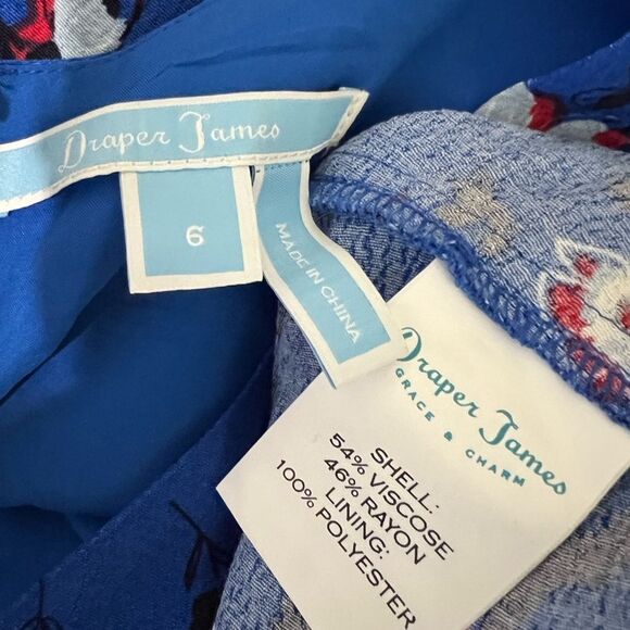 Draper James dress sz 6 blue floral bell sleeve shift knee length‎ office church - Picture 5 of 7